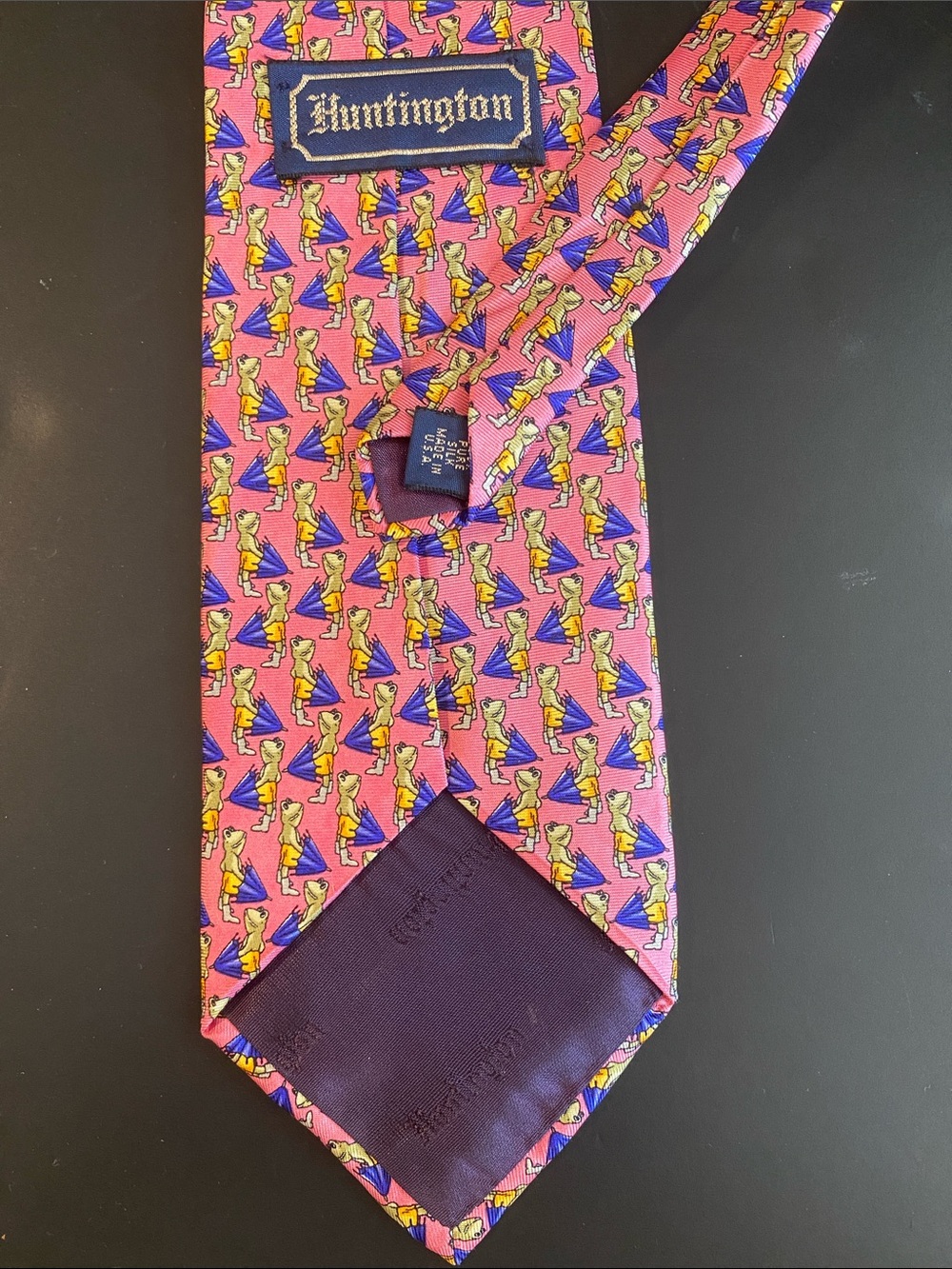 Huntington Silk Pink Frog w Umbrella Tie - Picture 4 of 4